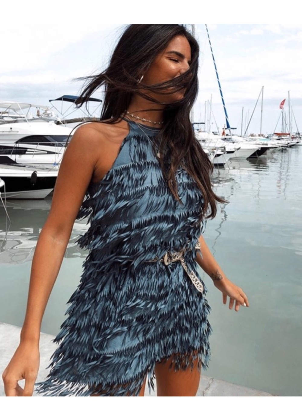 Zara Fringe Halter Cocktail Dress. Medium.